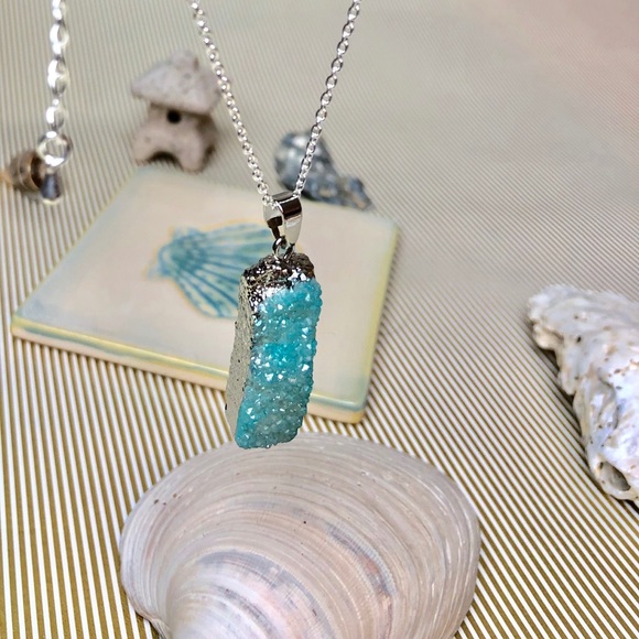 Handmade Jewelry - 💎Natural AGATE Druzy Turquoise Crystals Pendent💎